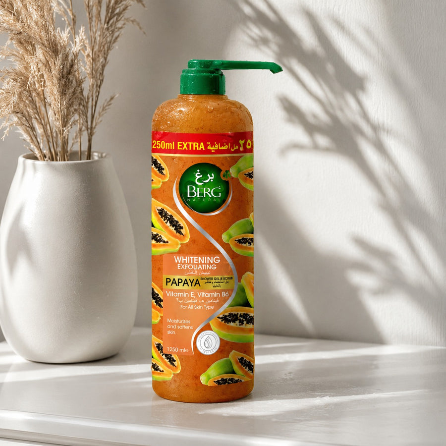 BERG Natural Whitening & Exfoliating Papaya Body Wash with Vitamin E & Vitamin B6 (1250 ML)